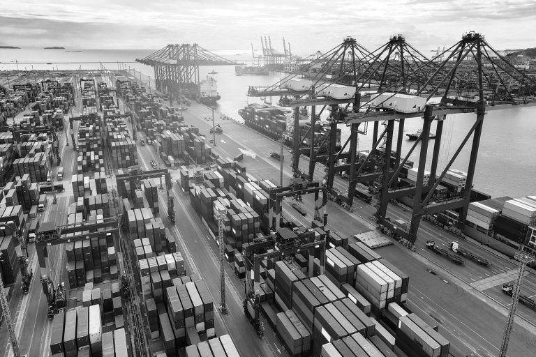 A global shipping hub, full of shipping containers.